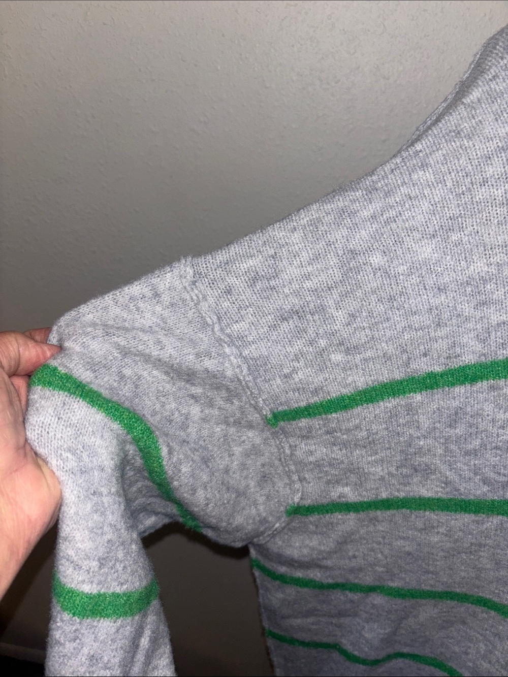 Aerie Crewneck Oversized Soft Grey Sweater with Green Stripes Size Large - Picture 5 of 9